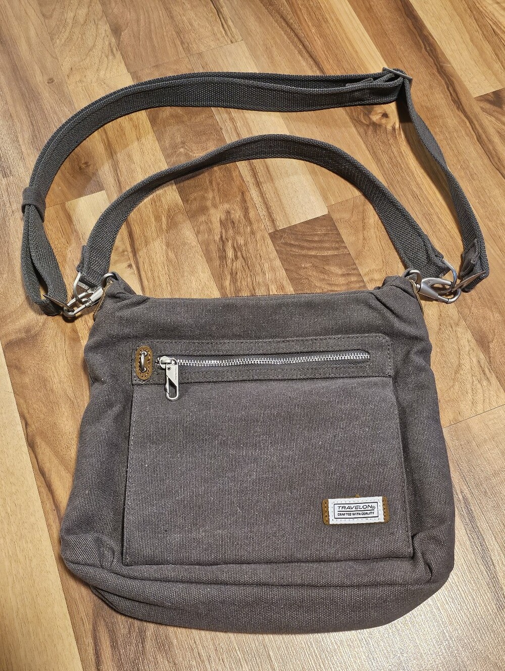Travelon Gray Canvas Crossbody Bag with Silver Accents